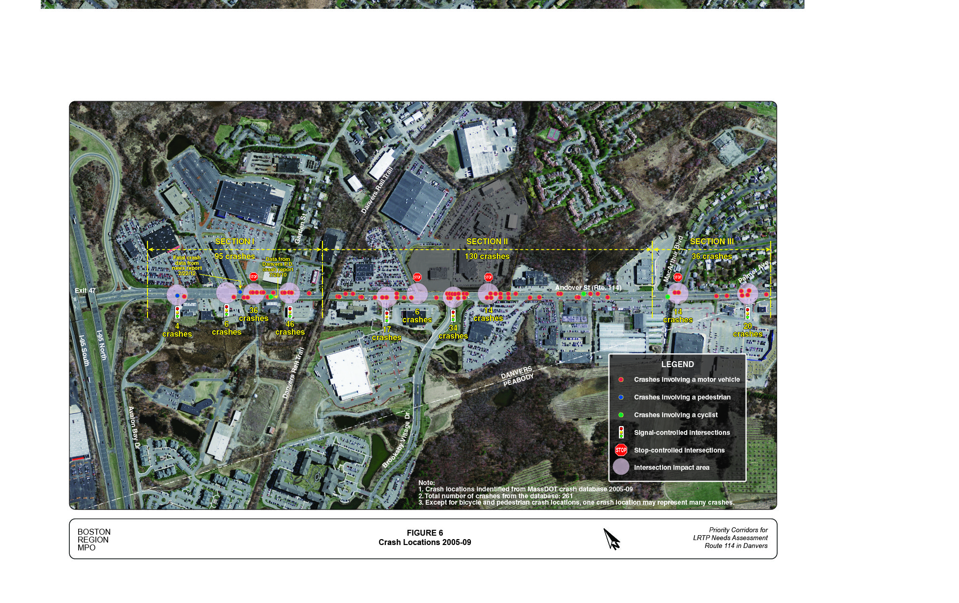 Figure 5 shows three different cross-sections of Route 114 in the study corridor.